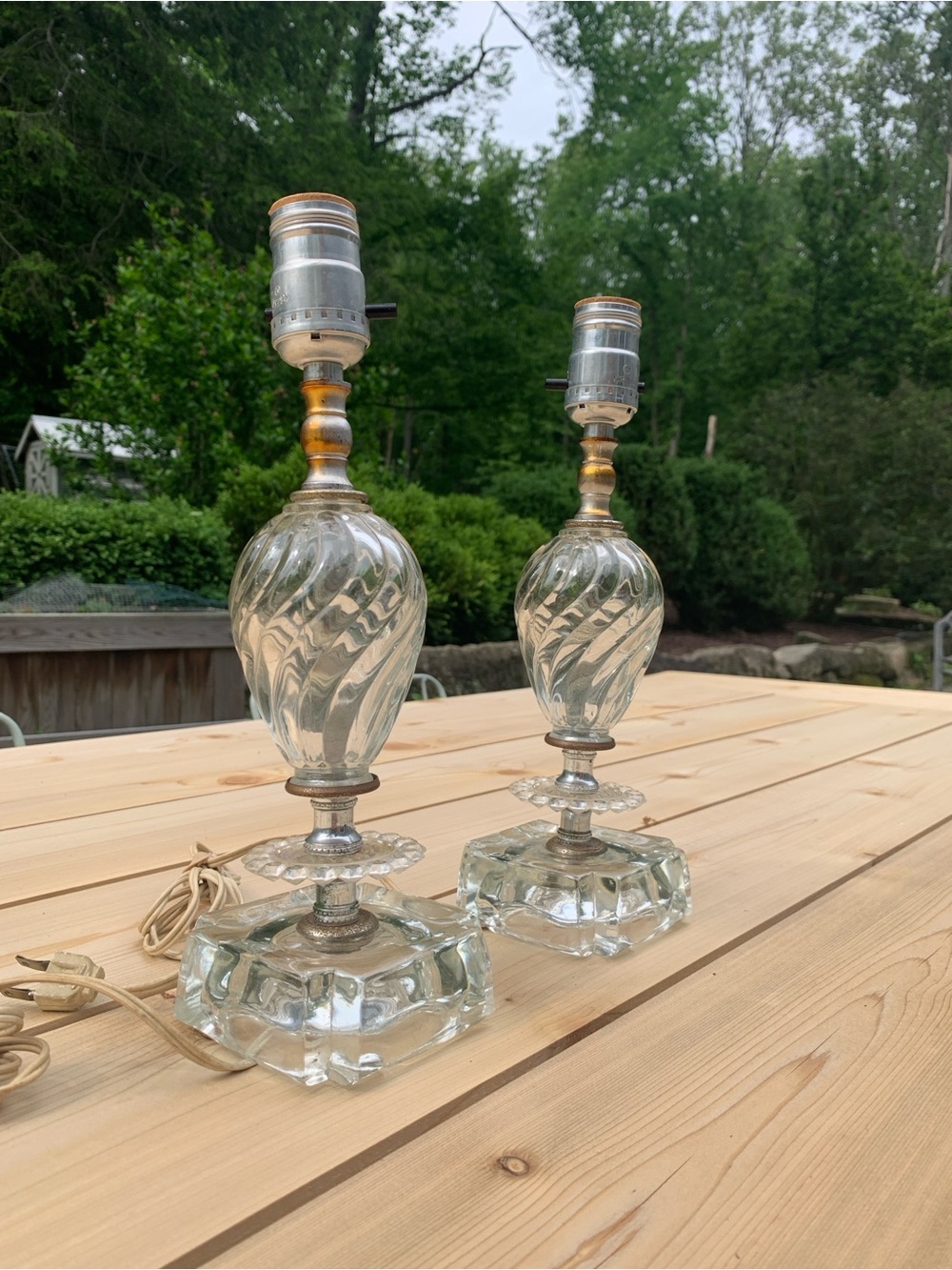 Pair of Vintage Boudoir Lamps – Clear Swirl Design